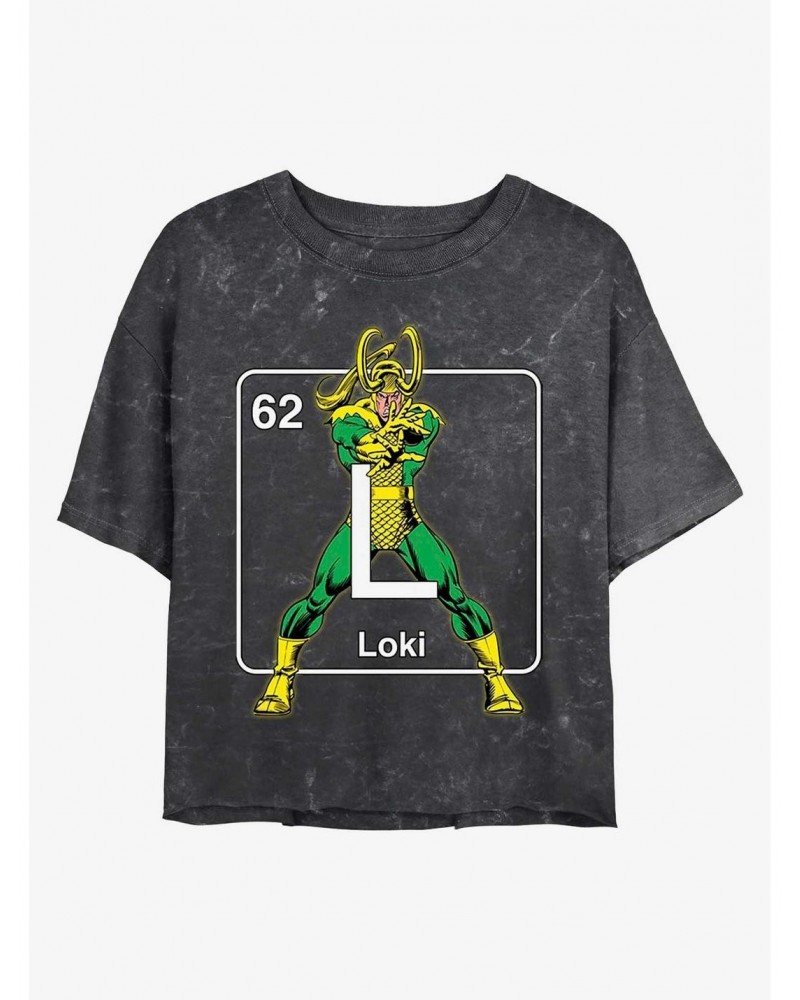 Marvel Loki Periodic Loki Mineral Wash Crop Girls T-Shirt $7.86 T-Shirts