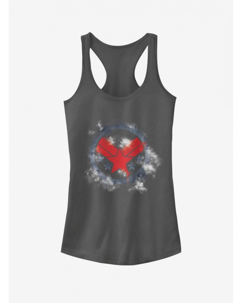 Marvel Avengers: Endgame War Machine Spray Logo Girls Charcoal Grey Tank Top $7.77 Tops