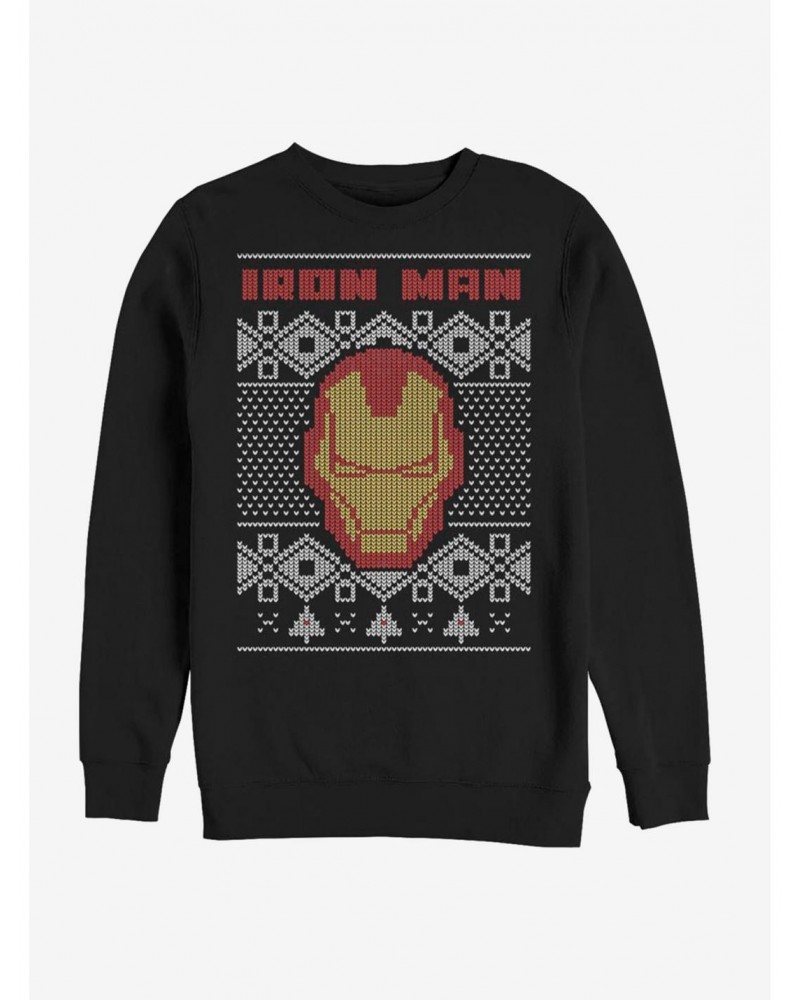 Marvel Iron Man Mask Ugly Christmas Crew Sweatshirt $14.76 Sweatshirts