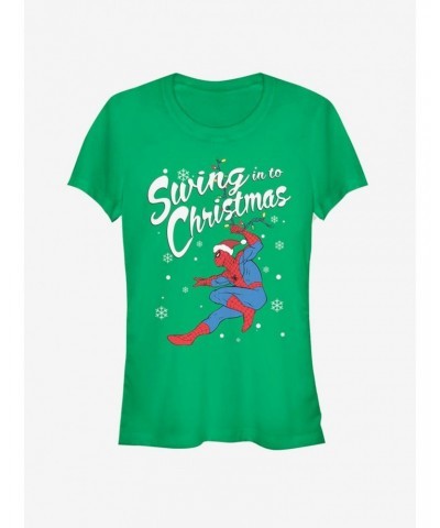 Marvel Spider-Man Swinging Spidey Christmas Girls T-Shirt $8.17 T-Shirts