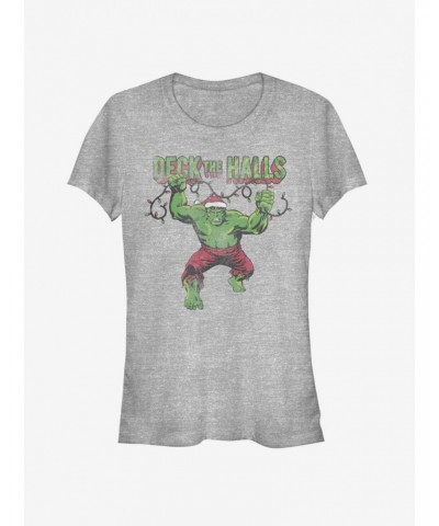 Marvel Hulk Deck The Halls Santa Christmas Lights Girls T-Shirt $6.77 T-Shirts