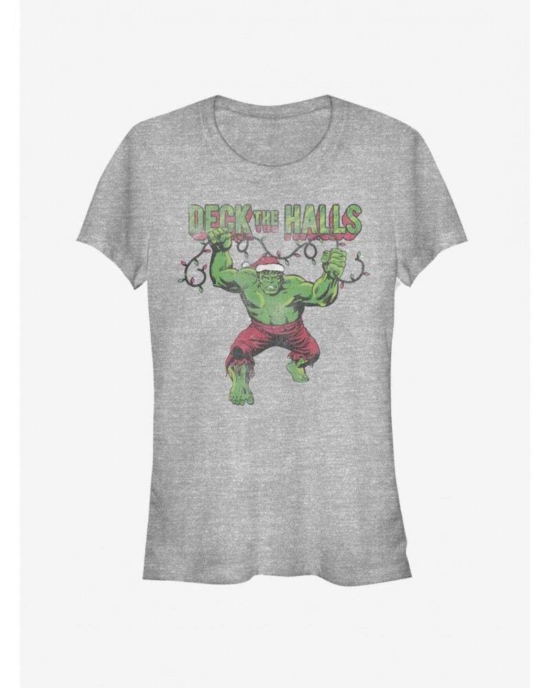 Marvel Hulk Deck The Halls Santa Christmas Lights Girls T-Shirt $6.77 T-Shirts