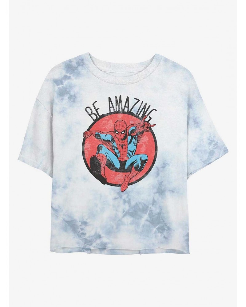 Marvel Spider-Man Be Amazing Tie-Dye Girls Crop T-Shirt $11.56 T-Shirts