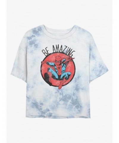 Marvel Spider-Man Be Amazing Tie-Dye Girls Crop T-Shirt $11.56 T-Shirts