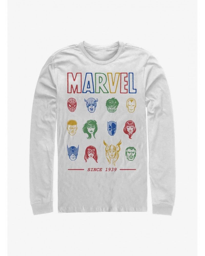 Marvel Avengers Faces Since 1939 Long-Sleeve T-Shirt $8.69 T-Shirts