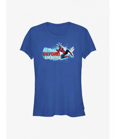 Marvel Spider-Man 60th Anniversary Beyond Amazing Swing Pose Girls T-Shirt $9.96 T-Shirts