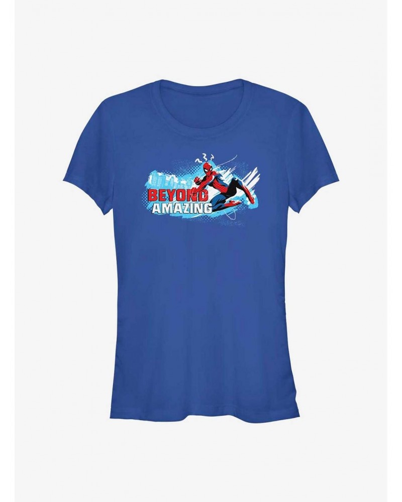 Marvel Spider-Man 60th Anniversary Beyond Amazing Swing Pose Girls T-Shirt $9.96 T-Shirts