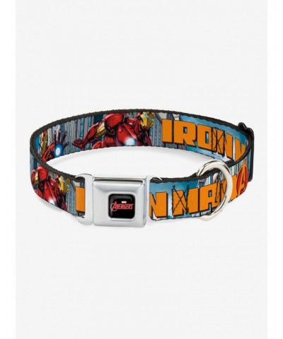 Marvel Iron Man Avengers Cityscape Seatbelt Buckle Dog Collar $9.96 Pet Collars