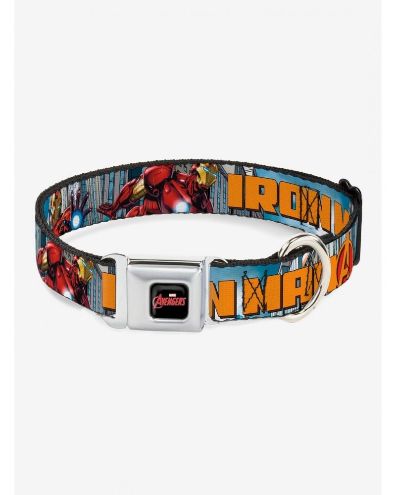 Marvel Iron Man Avengers Cityscape Seatbelt Buckle Dog Collar $9.96 Pet Collars