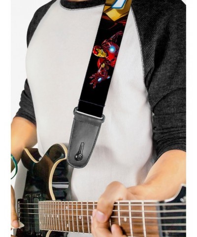 Marvel Iron Man Poses Face Close Up Black Guitar Strap $11.21 Guitar Straps