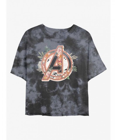 Marvel Avengers Floral Logo Tie-Dye Girls Crop T-Shirt $9.25 T-Shirts