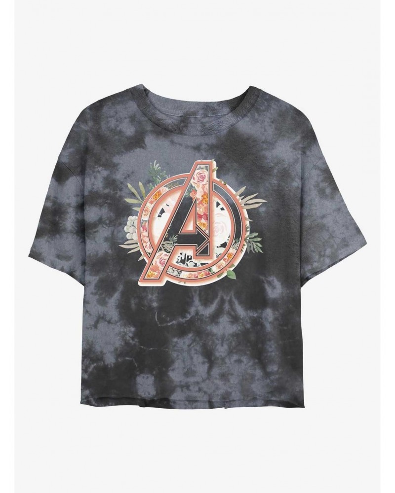 Marvel Avengers Floral Logo Tie-Dye Girls Crop T-Shirt $9.25 T-Shirts