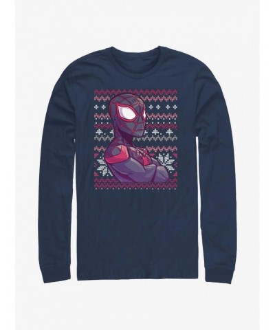 Marvel Spider-Man Miles Morales Ugly Christmas Long-Sleeve T-Shirt $8.42 T-Shirts