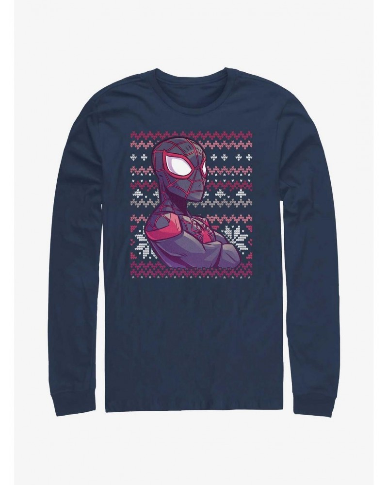 Marvel Spider-Man Miles Morales Ugly Christmas Long-Sleeve T-Shirt $8.42 T-Shirts