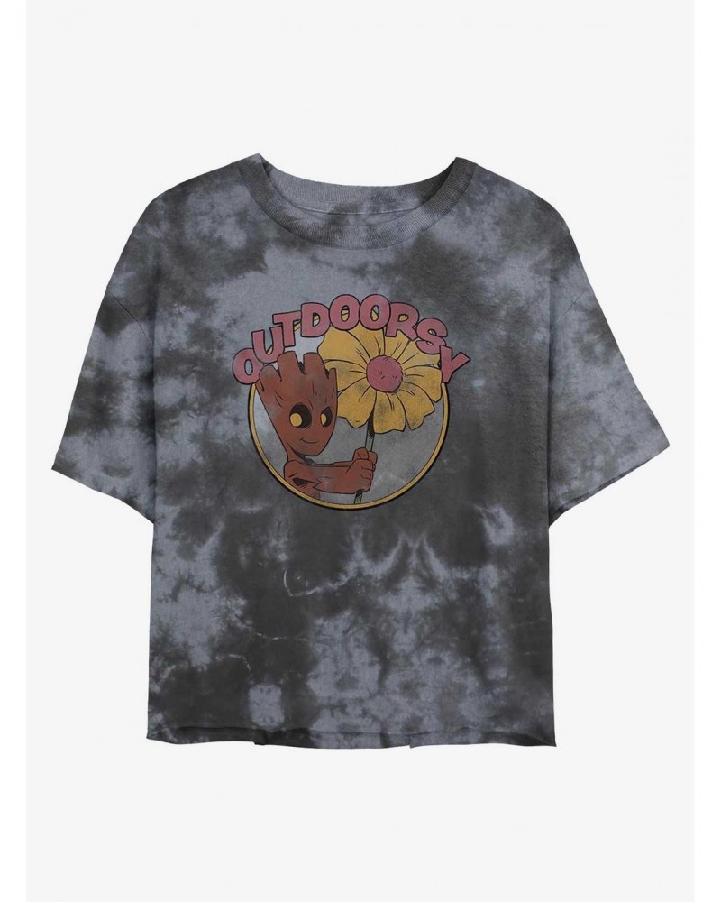 Marvel Guardians of the Galaxy Outdoorsy Groot Tie-Dye Girls Crop T-Shirt $10.40 T-Shirts