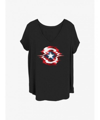 Marvel Captain America Glitch Shield Girls T-Shirt Plus Size $10.40 T-Shirts