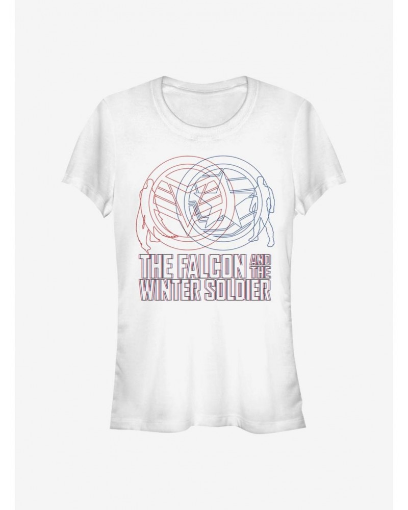 Marvel The Falcon And The Winter Soldier Red Blue Wireframe Girls T-Shirt $6.77 T-Shirts